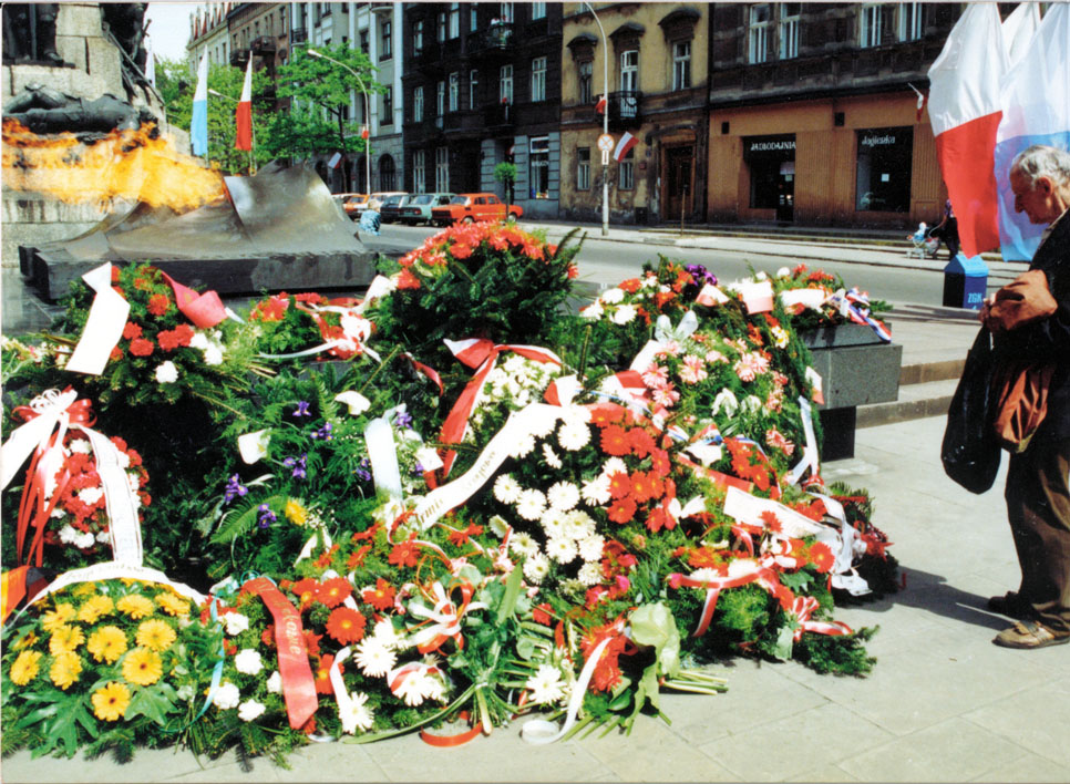Flowers left at the Tomb of the Unknown Soldier, Krakow, Poland